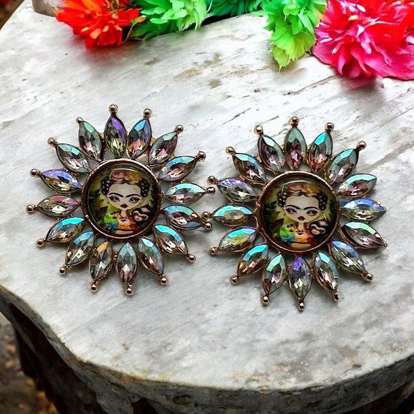 Unbranded Jewelry - Frida Kahlo Iridescent Crystal Starburst Post Earrings, Artsy Boho Accessories